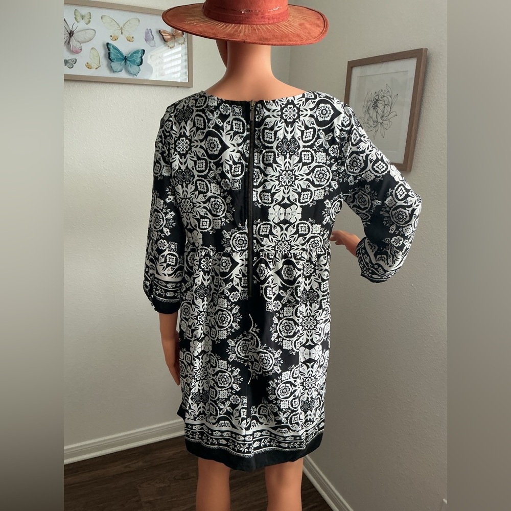 Old Navy Black White Print Shift Dress Size M D08 - Picture 3 of 9